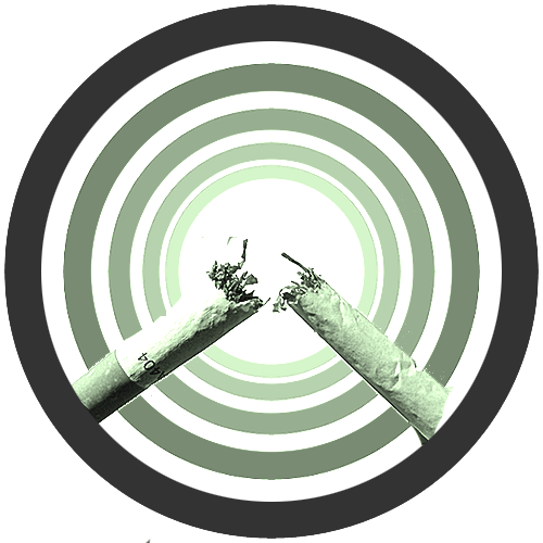 Broken cigarette indicating quitting smoking over green concentric circles